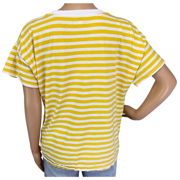 2/$15 J. Crew Striped Cotton Crewneck Tee Yellow White Short Sleeve BR265 Size M - Picture 6 of 10